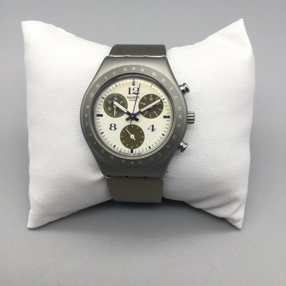 Vintage Swatch Irony Midi Chrono Wild Eyes Mens Watch 34mm Swiss New Battery 6